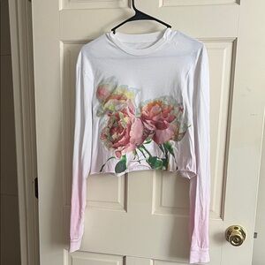 Floral Long Sleeve Crop Top - White and Pink